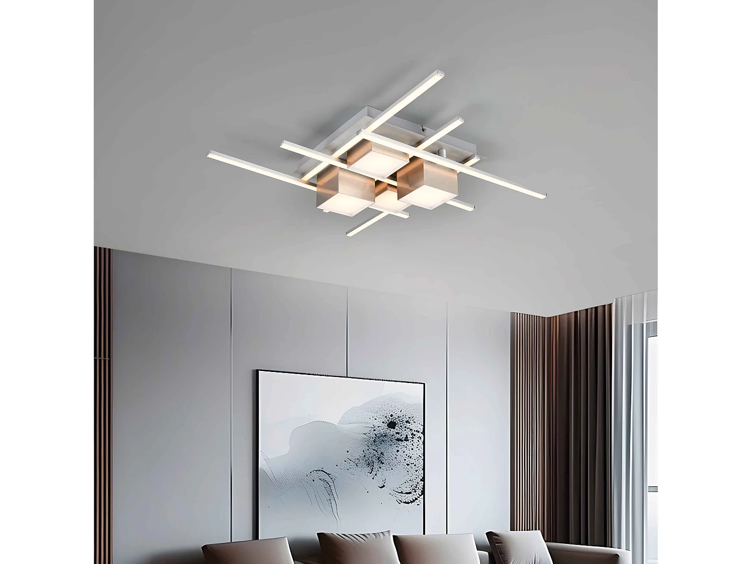 Plafoniera LED, metallo, caffè, 70x70 cm, Roger