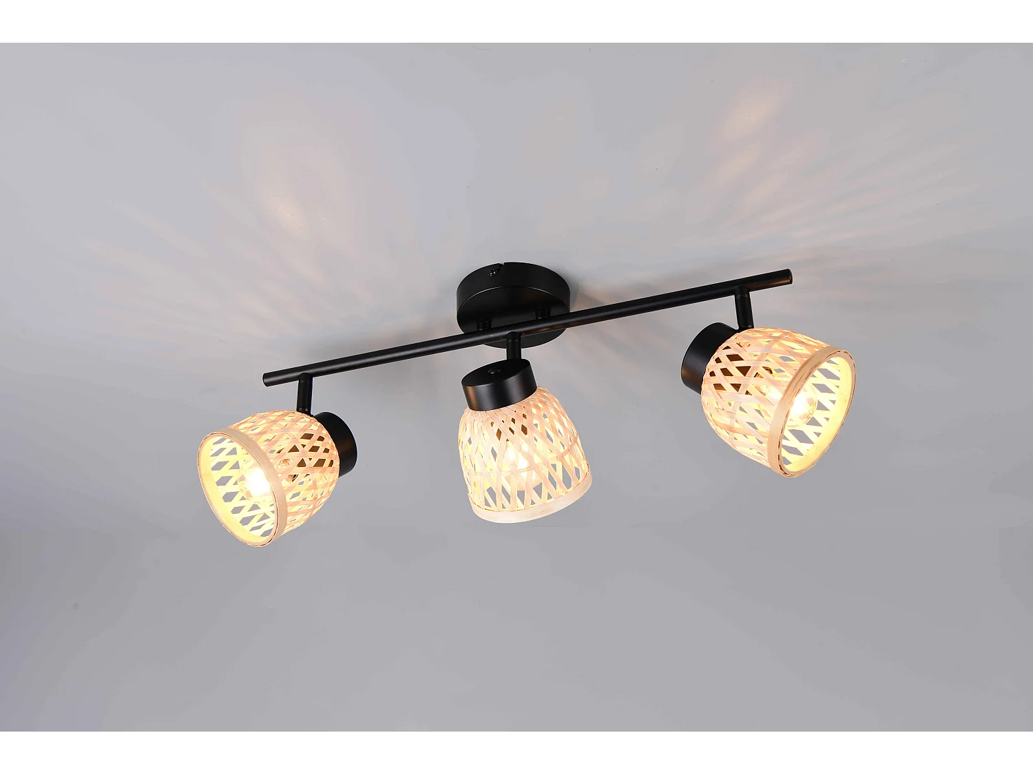 Barra 3 spots, bambù e metallo, naturale e nero, L 60 cm, Laurent