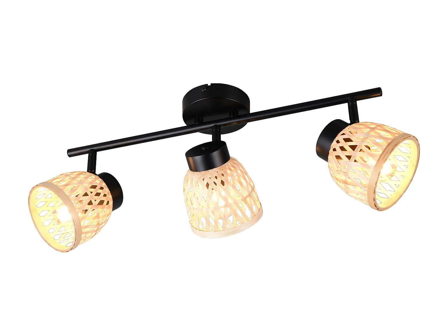 Barra 3 spots, bambù e metallo, naturale e nero, L 60 cm, Laurent