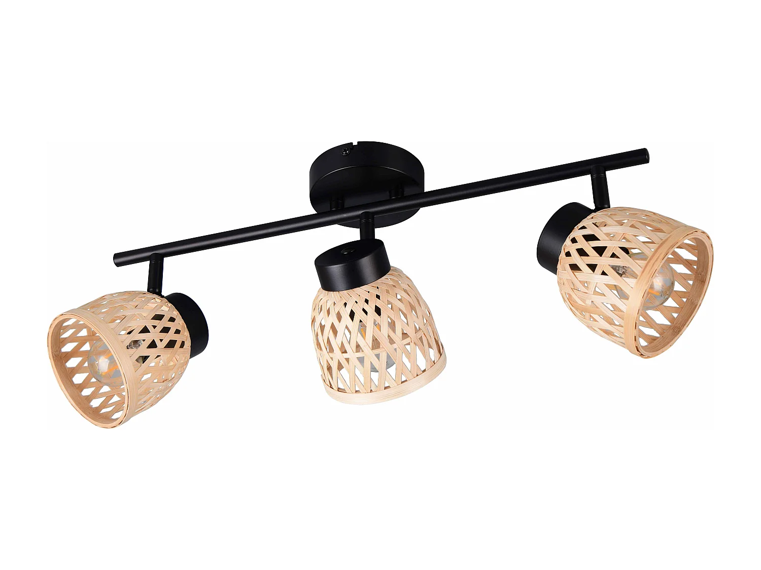 Barra 3 spots, bambù e metallo, naturale e nero, L 60 cm, Laurent