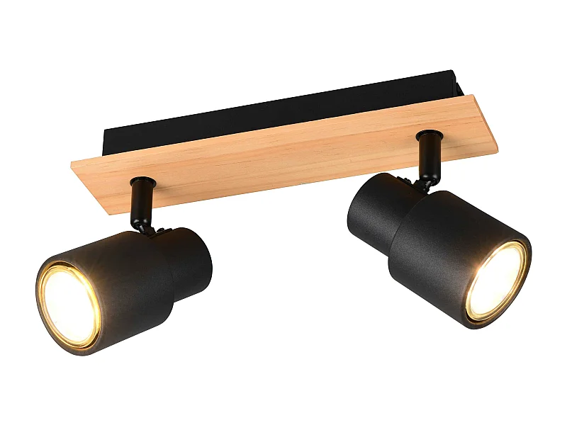 Barra 2 spots, metallo e legno, nero, L 31 cm, Pierre