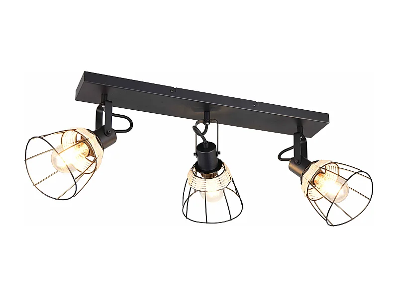 Barra 3 spots, rattan e metallo, naturale e nero, L 62 cm, Jerome