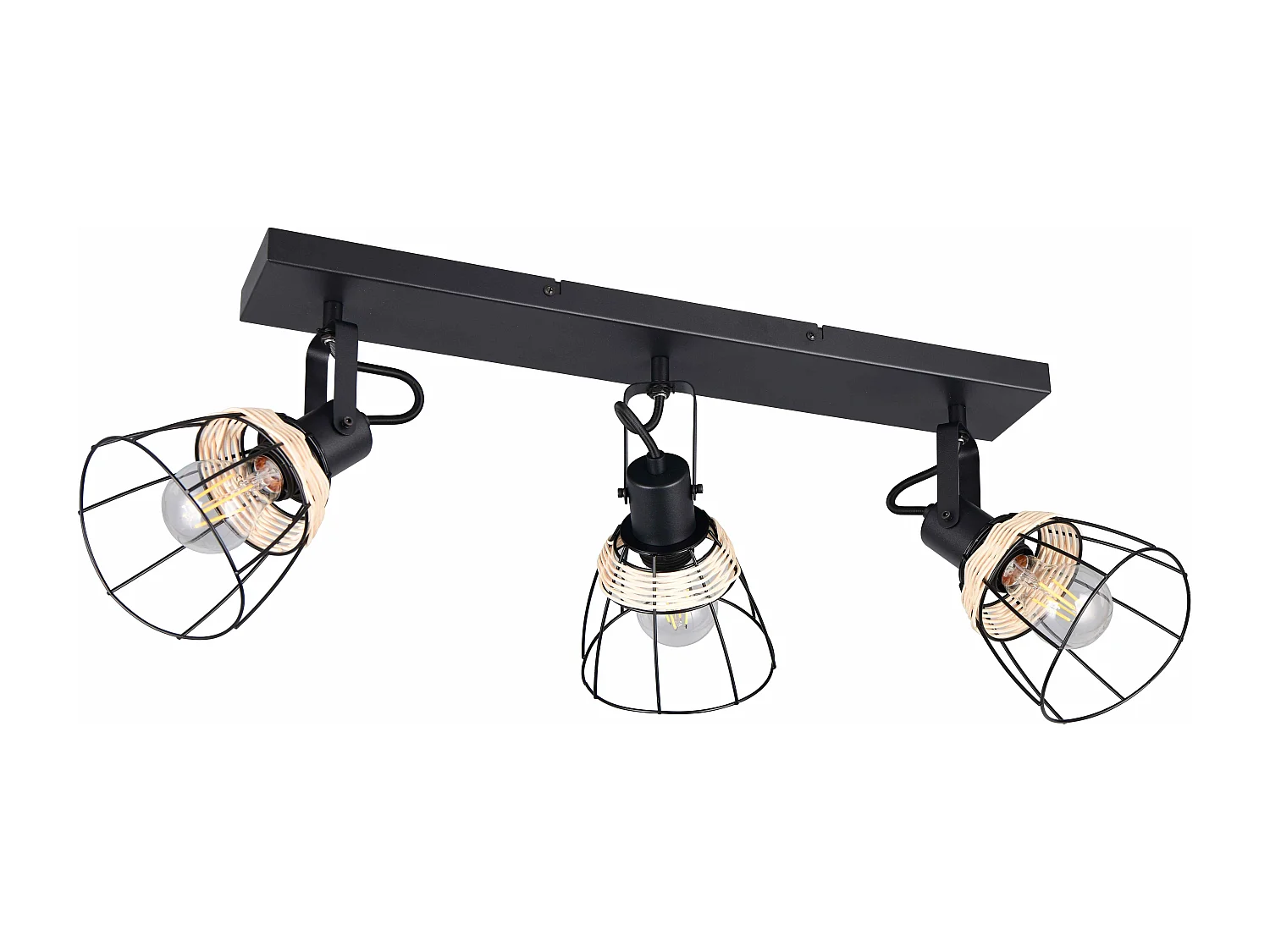 Barra 3 spots, rattan e metallo, naturale e nero, L 62 cm, Jerome