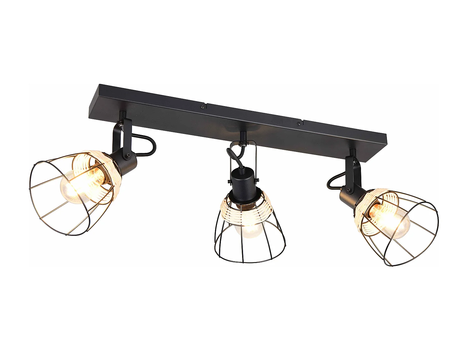 Barra 3 spots, rattan e metallo, naturale e nero, L 62 cm, Jerome