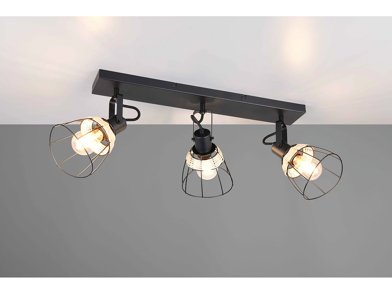 Barra 3 spots, rattan e metallo, naturale e nero, L 62 cm, Jerome