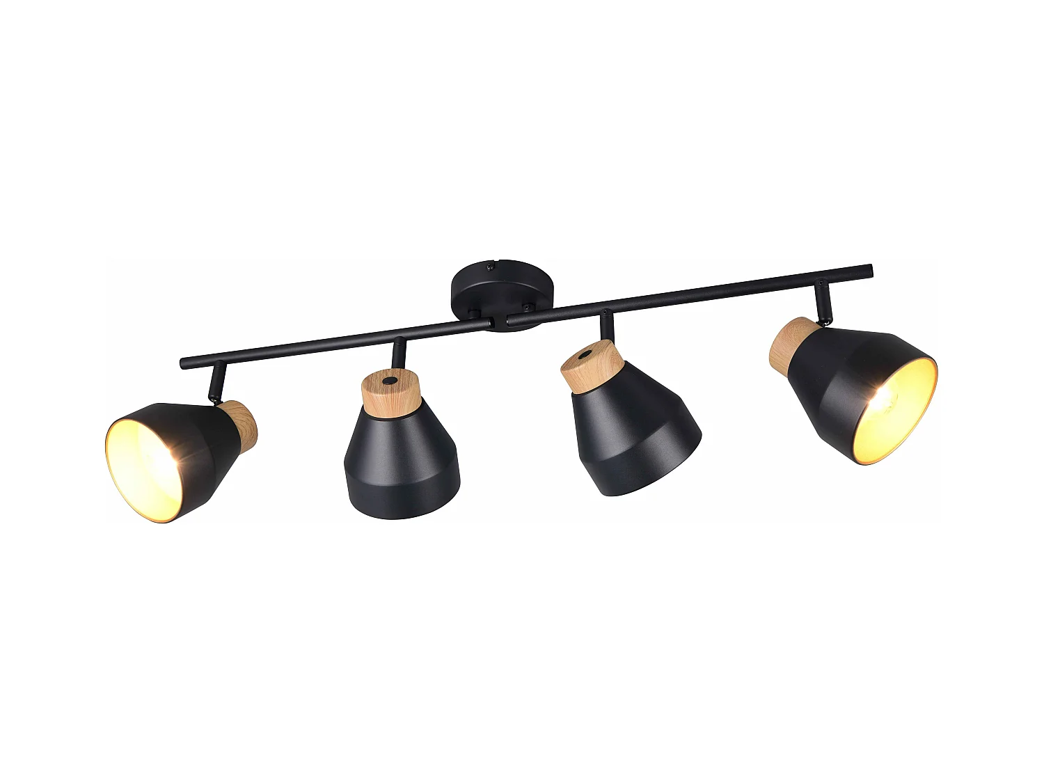 Barra 4 spots, metallo e legno, nero e oro, L 72 cm, Valentin