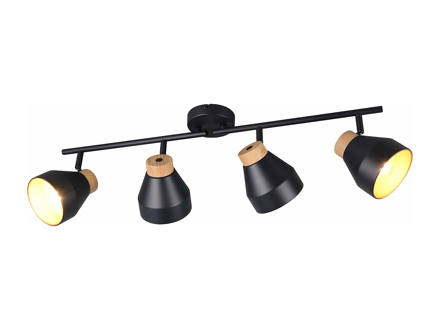 Barra 4 spots, metallo e legno, nero e oro, L 72 cm, Valentin