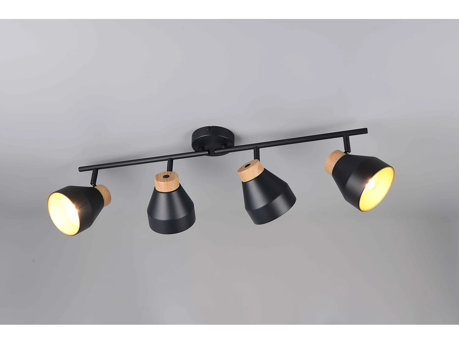 Barra 4 spots, metallo e legno, nero e oro, L 72 cm, Valentin