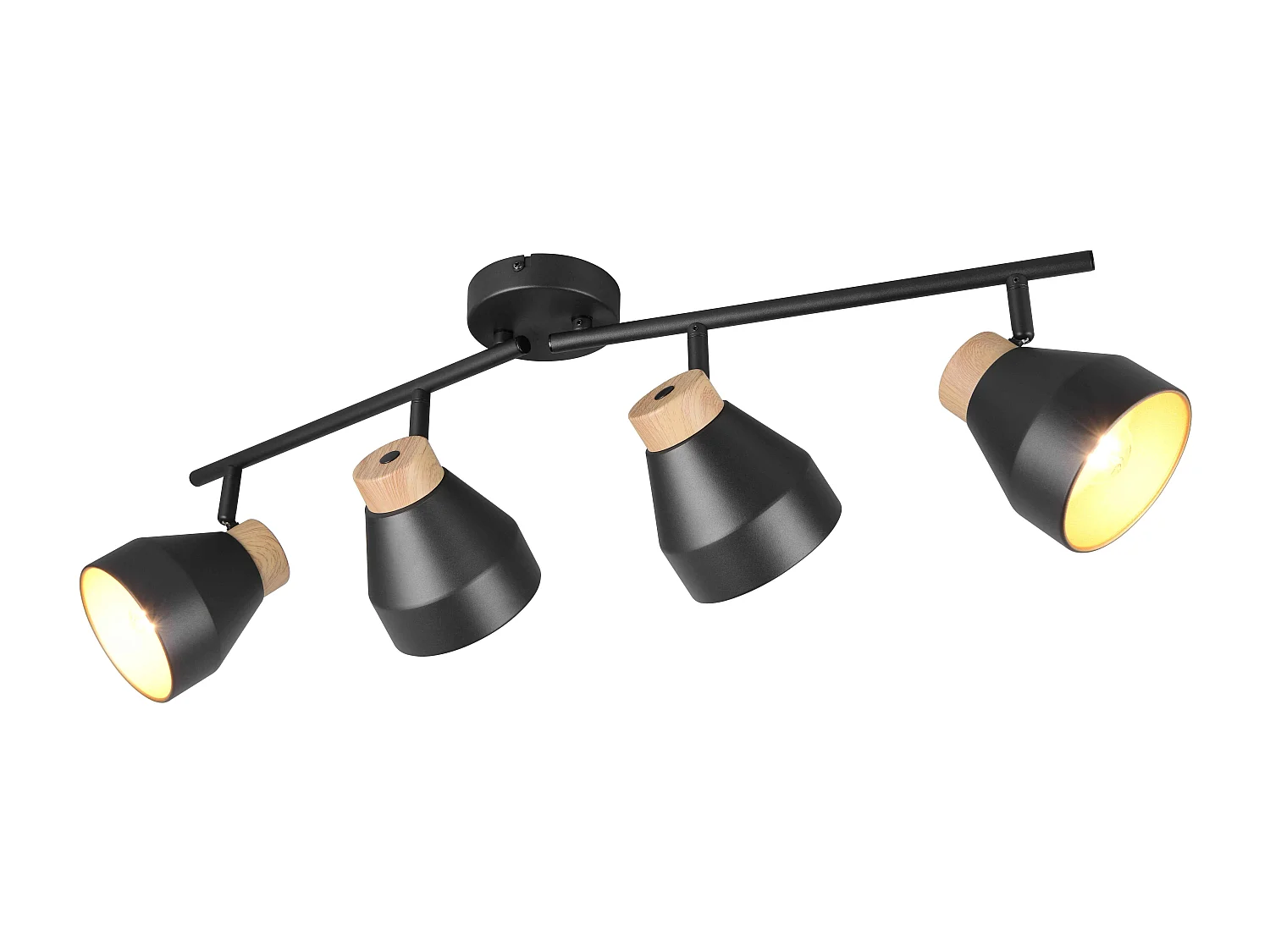 Barra 4 spots, metallo e legno, nero e oro, L 72 cm, Valentin