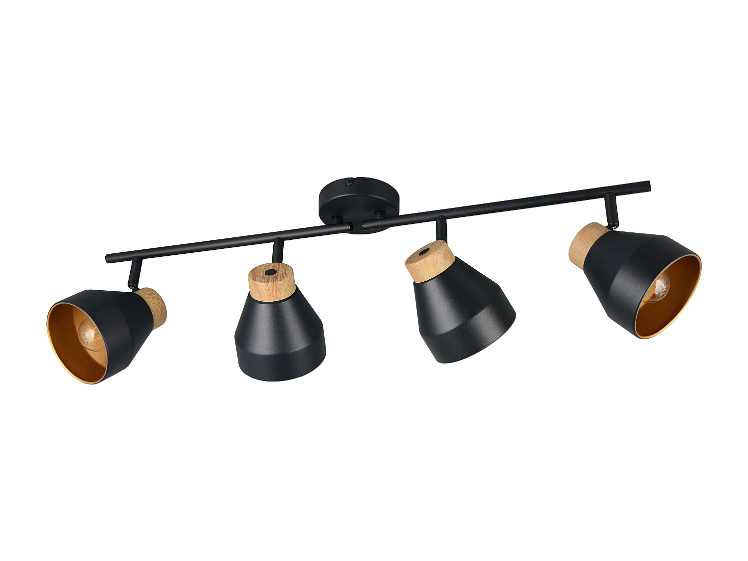 Barra 4 spots, metallo e legno, nero e oro, L 72 cm, Valentin