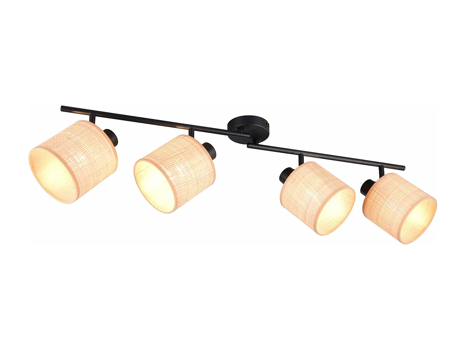 Barra 4 spots, fibre naturali e metallo nero, L 88 cm, Aimee