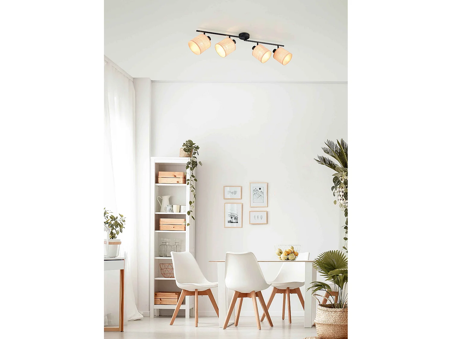 Barra 4 spots, fibre naturali e metallo nero, L 88 cm, Aimee