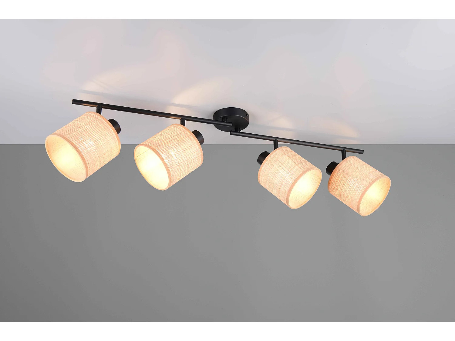 Barra 4 spots, fibre naturali e metallo nero, L 88 cm, Aimee