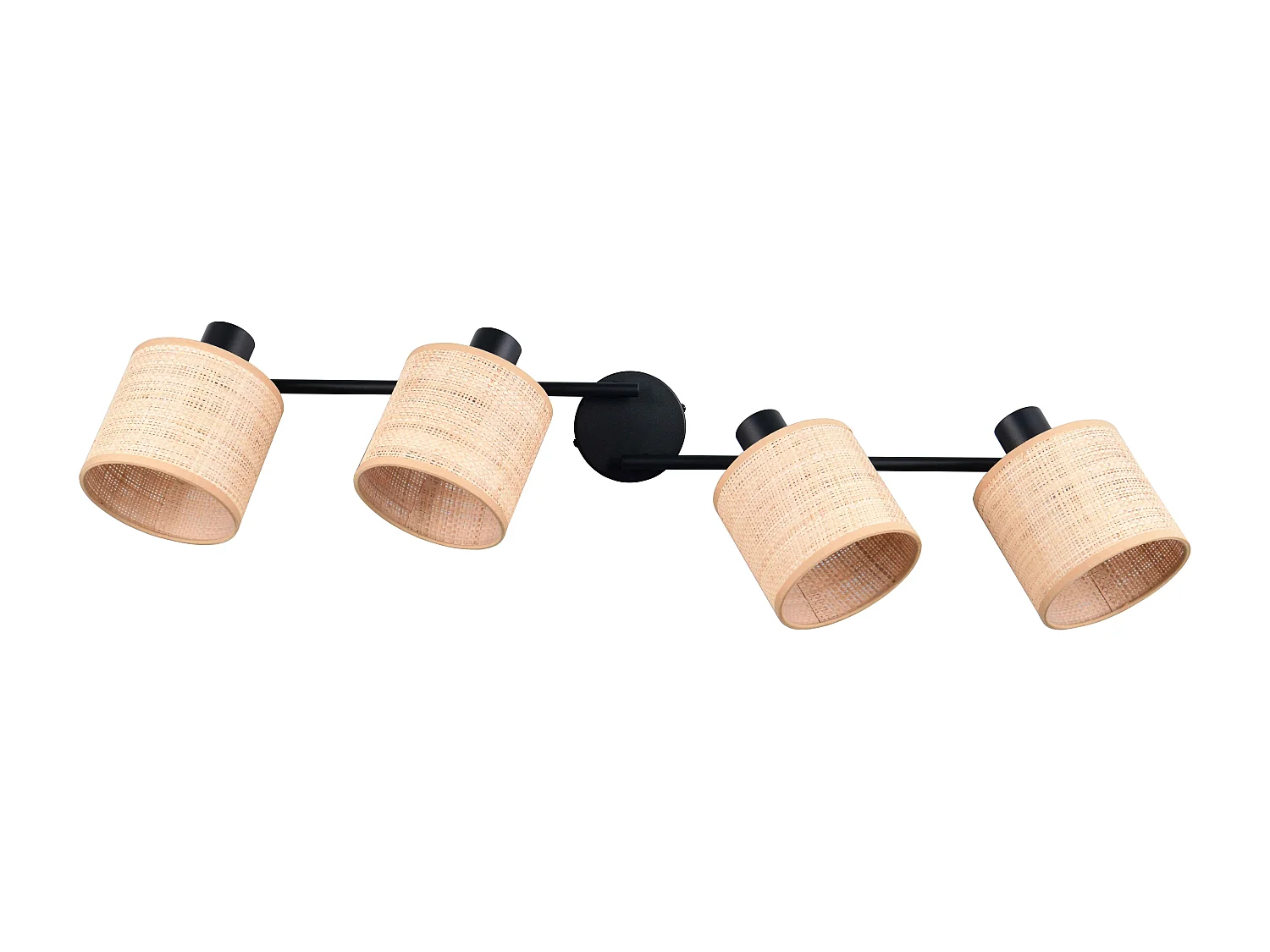 Barra 4 spots, fibre naturali e metallo nero, L 88 cm, Aimee