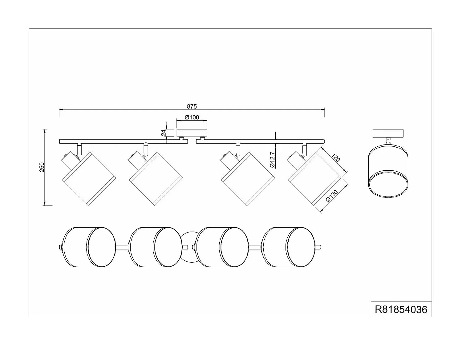 Barra 4 spots, fibre naturali e metallo nero, L 88 cm, Aimee