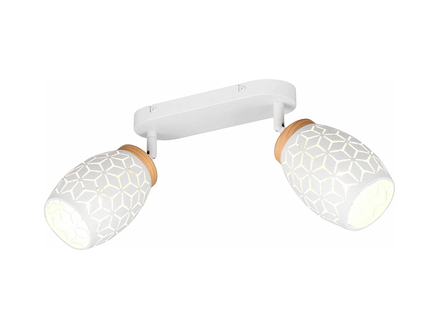 Barra 2 spots, metallo, bianco e legno, L 28 cm, Bidar