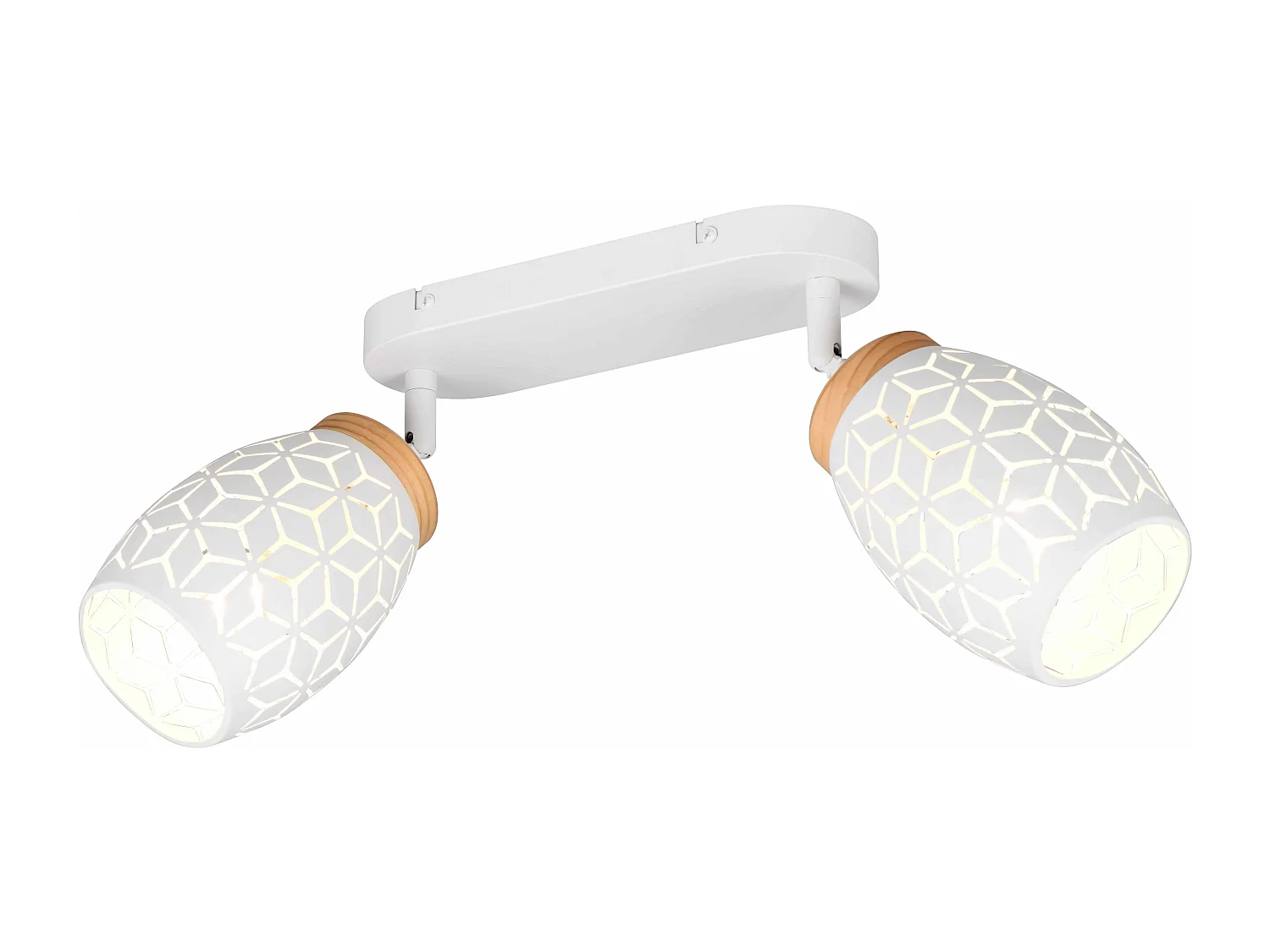 Barra 2 spots, metallo, bianco e legno, L 28 cm, Bidar