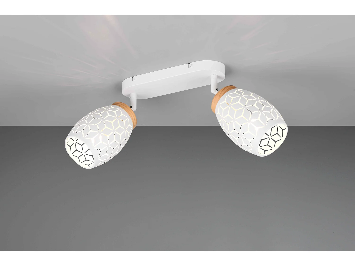 Barra 2 spots, metallo, bianco e legno, L 28 cm, Bidar