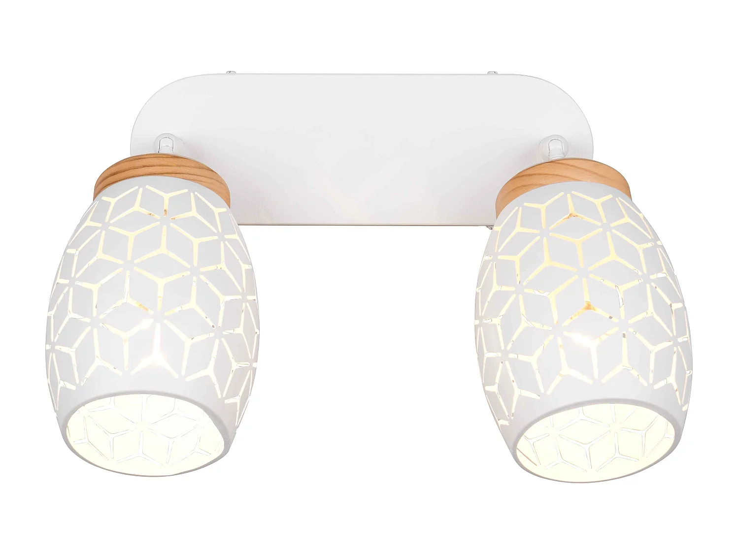 Barra 2 spots, metallo, bianco e legno, L 28 cm, Bidar