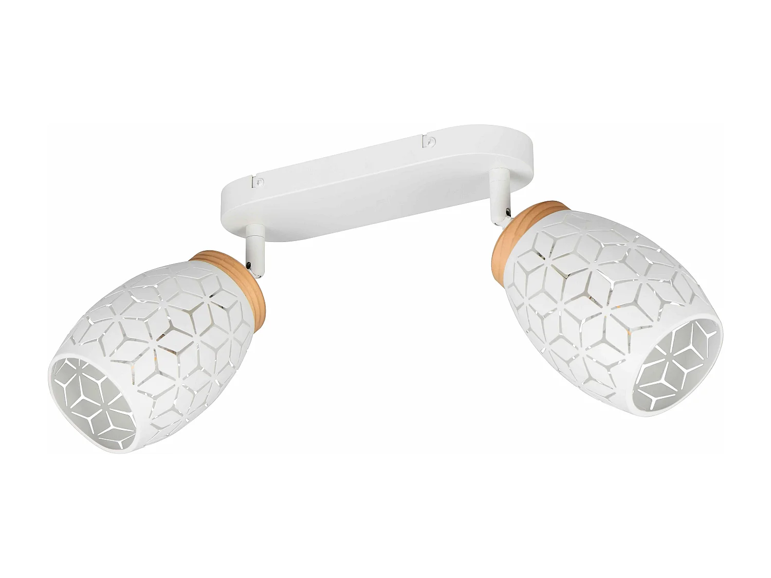 Barra 2 spots, metallo, bianco e legno, L 28 cm, Bidar