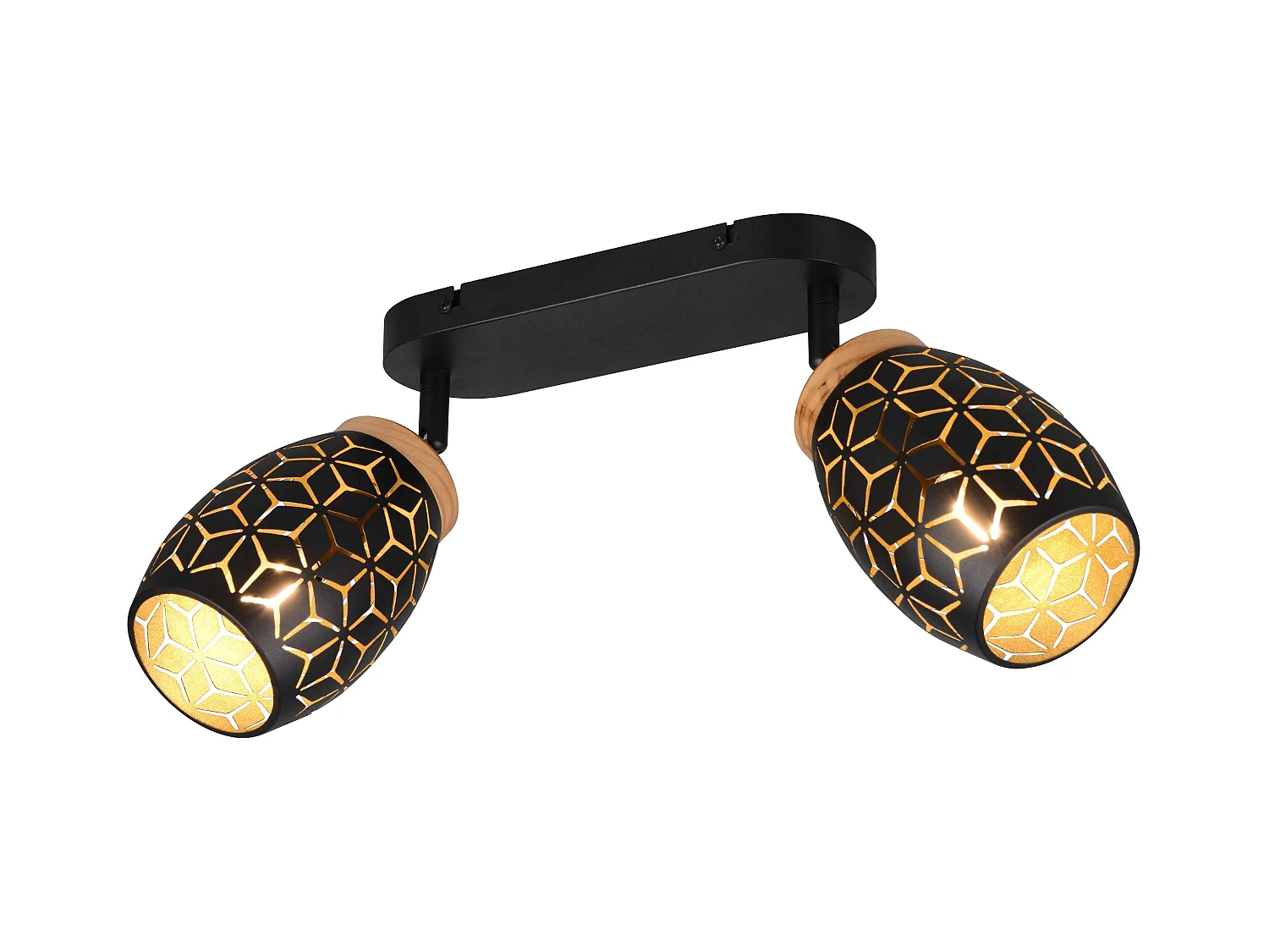 Barra 2 spots, metallo, nero e legno, L 28 cm, Bidar