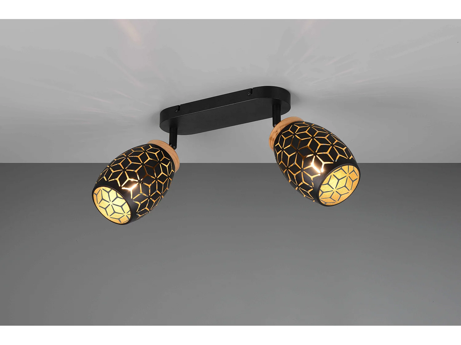 Barra 2 spots, metallo, nero e legno, L 28 cm, Bidar