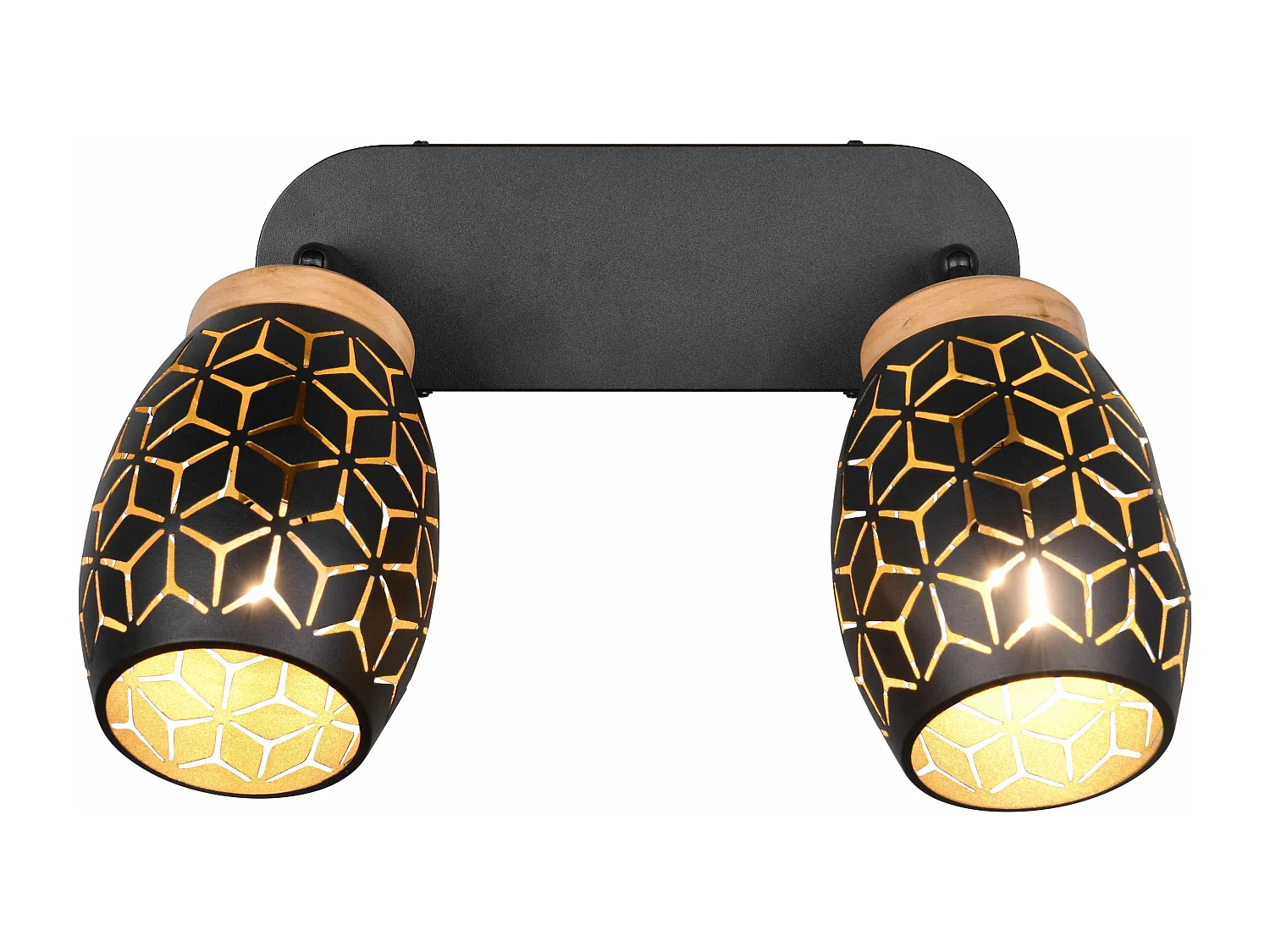 Barra 2 spots, metallo, nero e legno, L 28 cm, Bidar