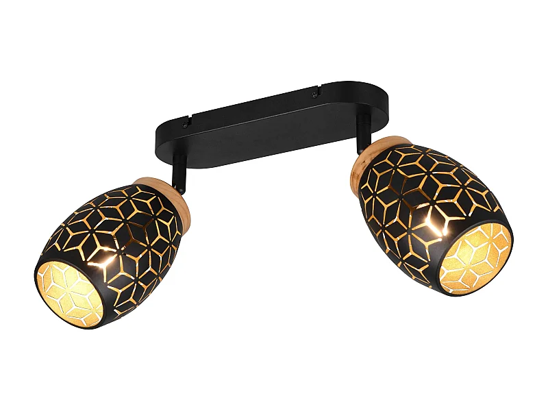 Barra 2 spots, metallo, nero e legno, L 28 cm, Bidar