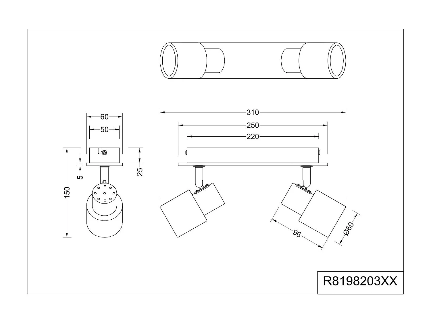 Barra 2 spots, metallo e legno, bianco, L 31 cm, Pierre