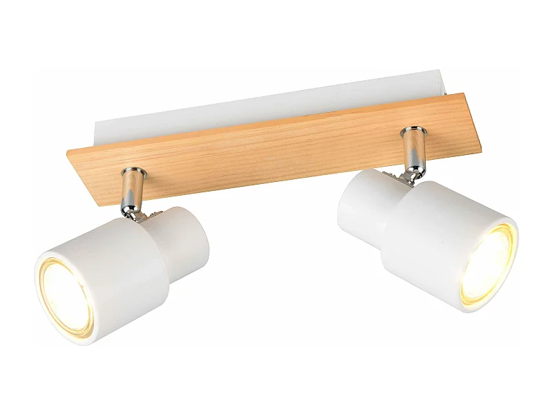 Barra 2 spots, metallo e legno, bianco, L 31 cm, Pierre