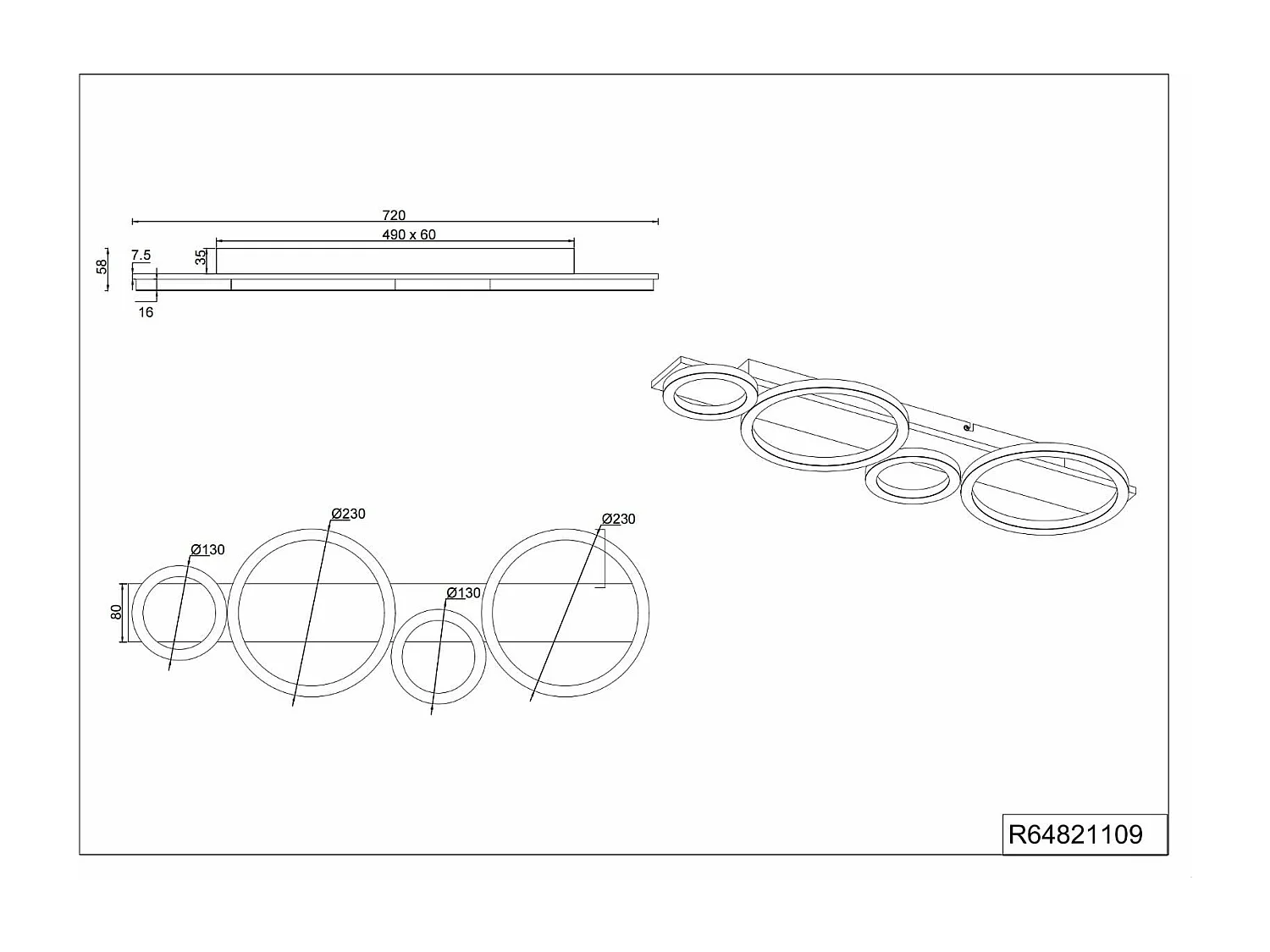 Plafoniera LED, metallo, nero, L 72 cm, Lumos