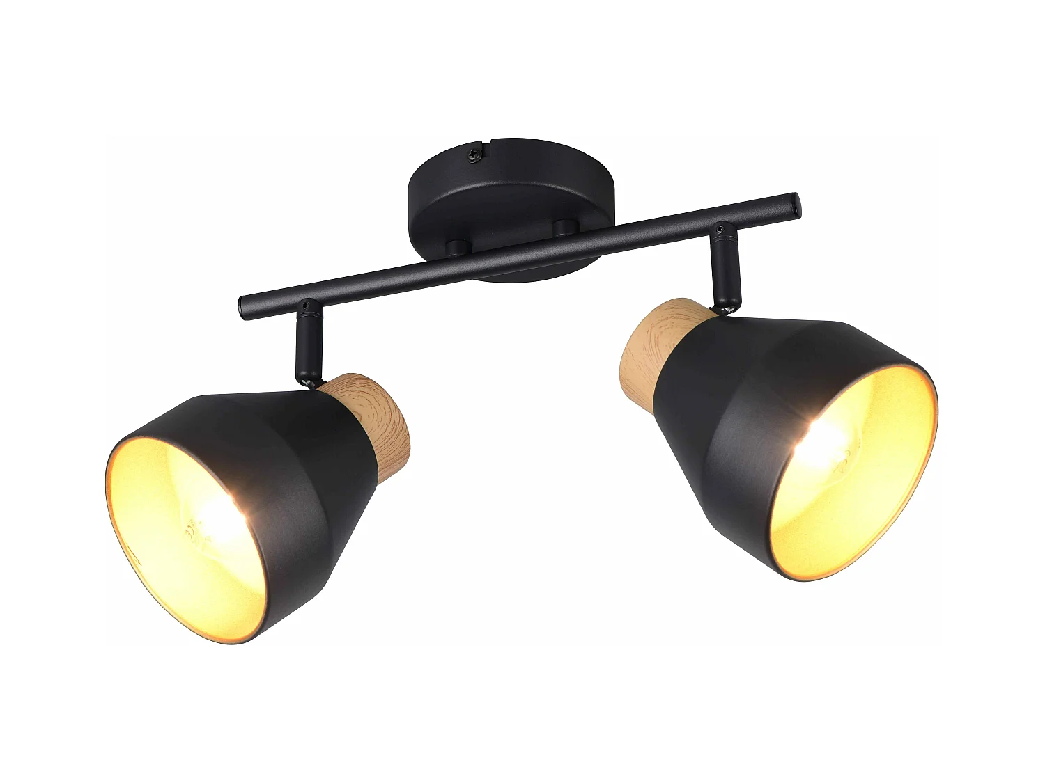 Barra 2 spots, metallo e legno, nero e oro, L 32 cm, Valentin