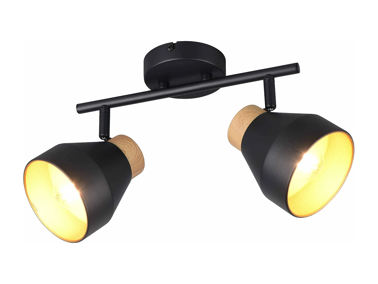 Barra 2 spots, metallo e legno, nero e oro, L 32 cm, Valentin