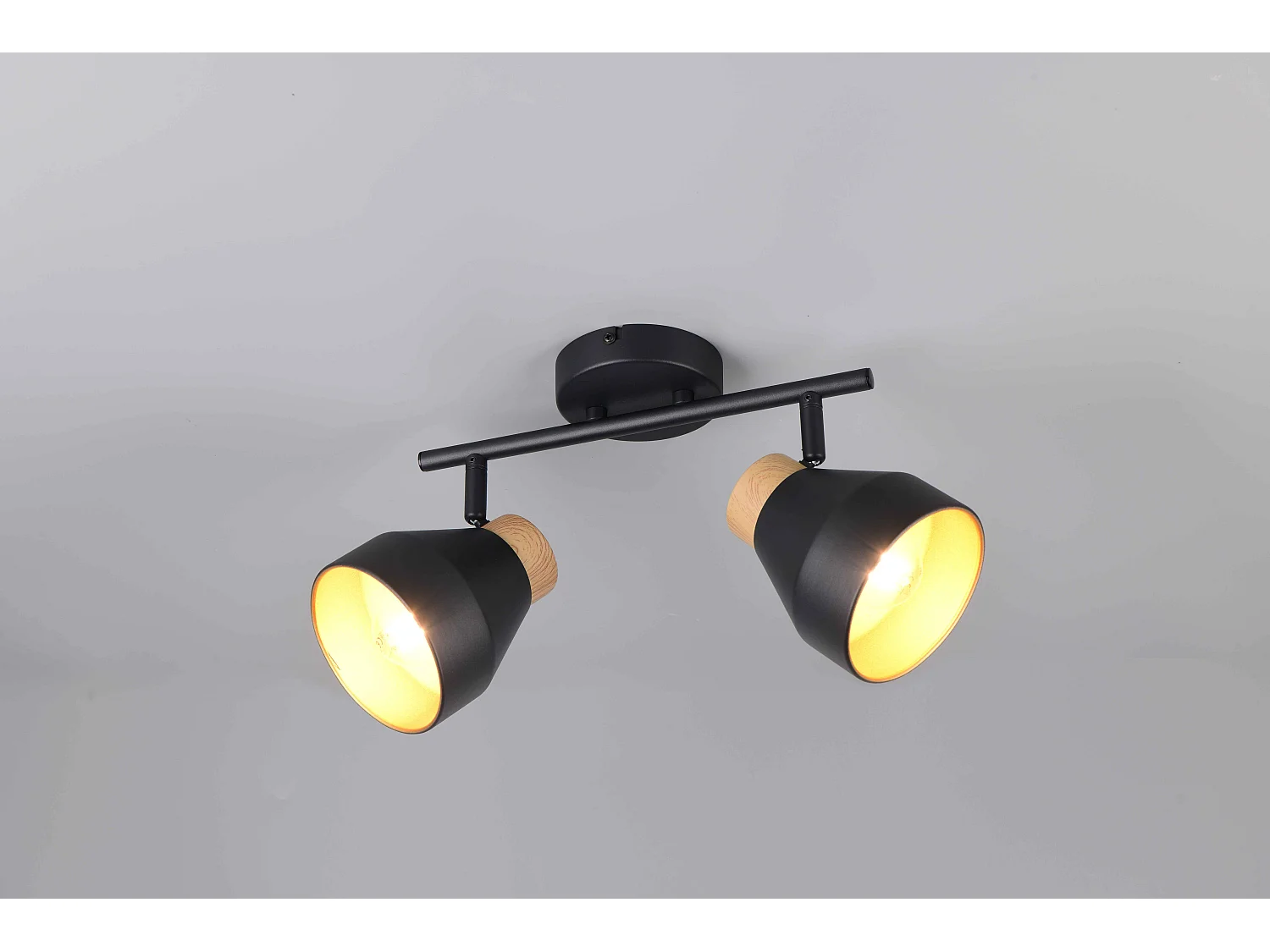 Barra 2 spots, metallo e legno, nero e oro, L 32 cm, Valentin