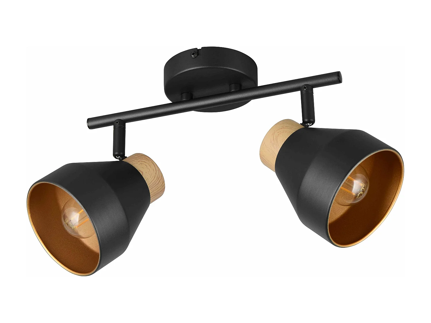 Barra 2 spots, metallo e legno, nero e oro, L 32 cm, Valentin