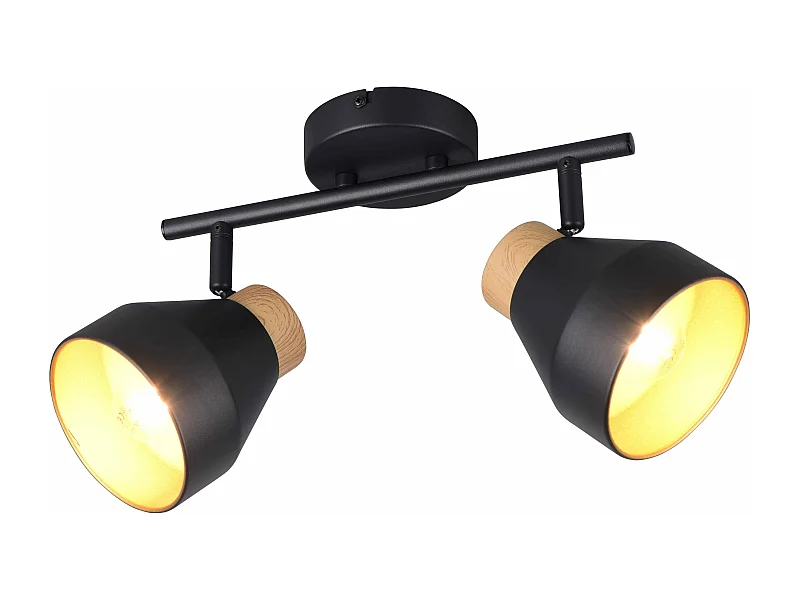 Barra 2 spots, metallo e legno, nero e oro, L 32 cm, Valentin