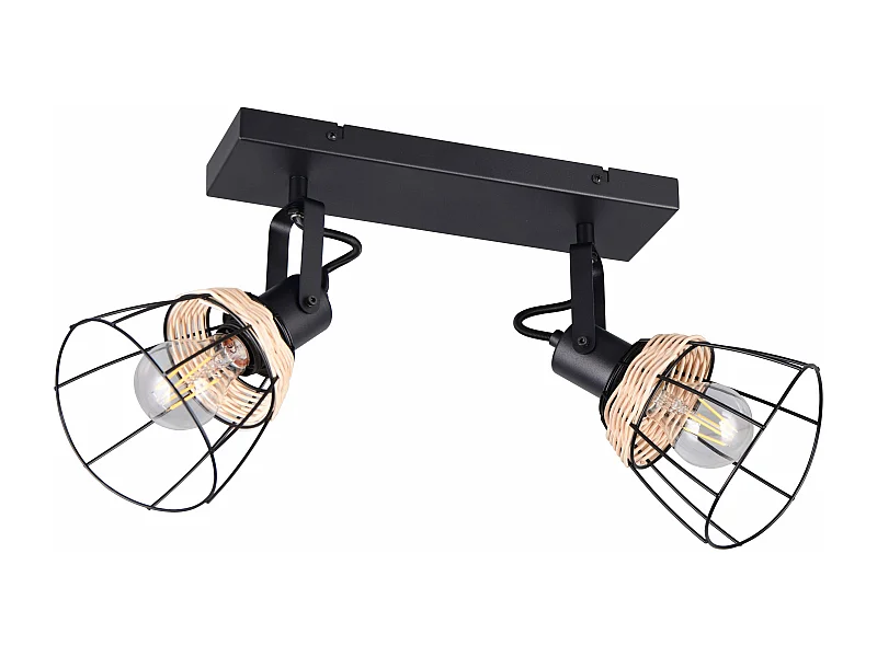 Barra 2 spots, rattan e metallo, naturale e nero, L 36 cm, Jerome