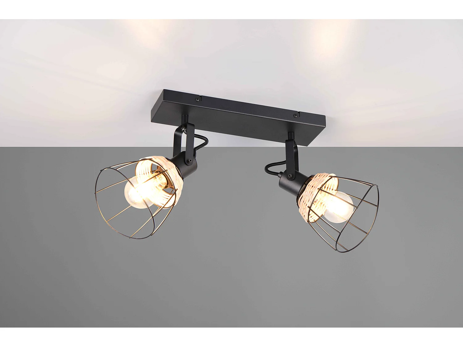 Barra 2 spots, rattan e metallo, naturale e nero, L 36 cm, Jerome