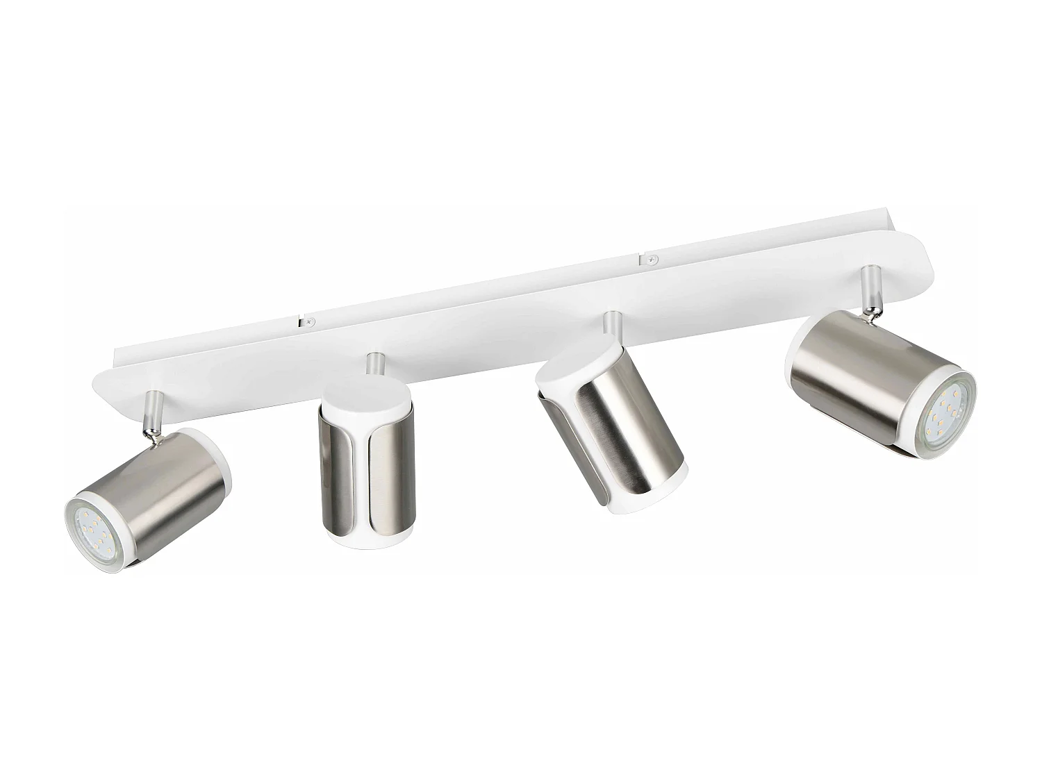 Barra 4 spots, metallo, bianco e acciaio, L 60 cm, Gillan