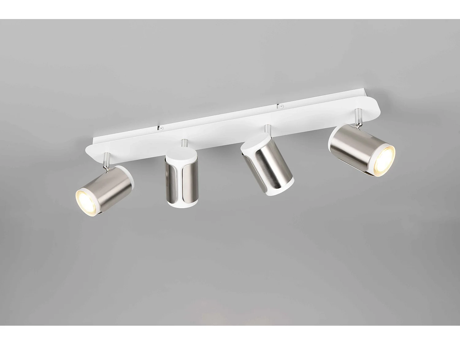 Barra 4 spots, metallo, bianco e acciaio, L 60 cm, Gillan