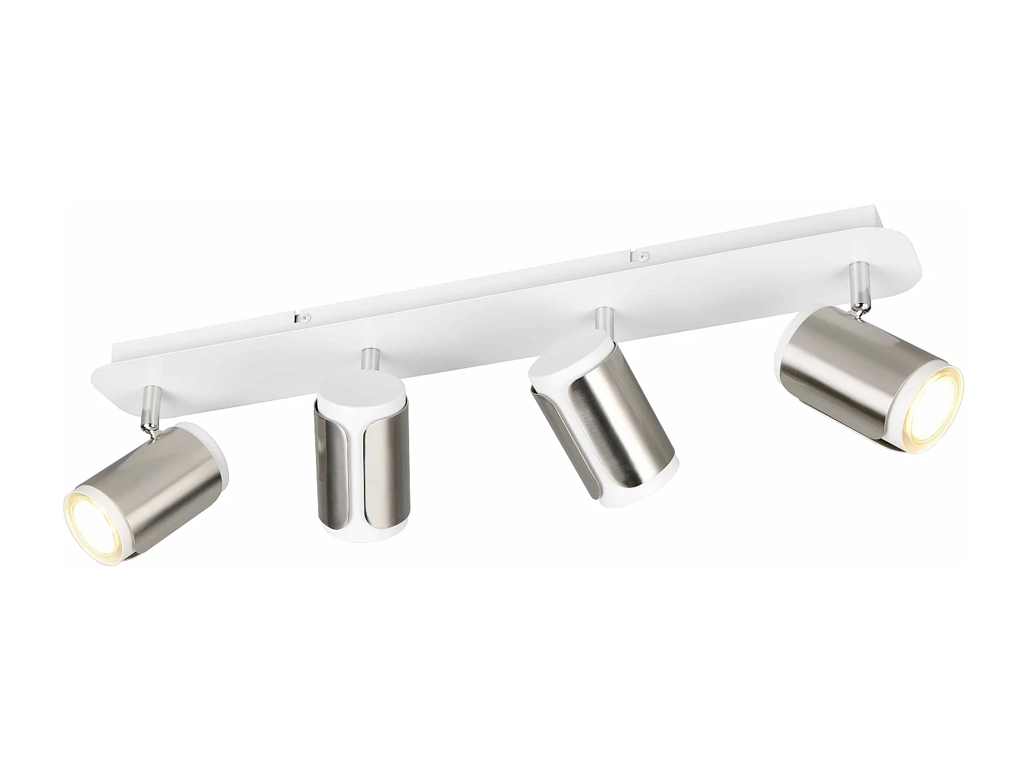 Barra 4 spots, metallo, bianco e acciaio, L 60 cm, Gillan