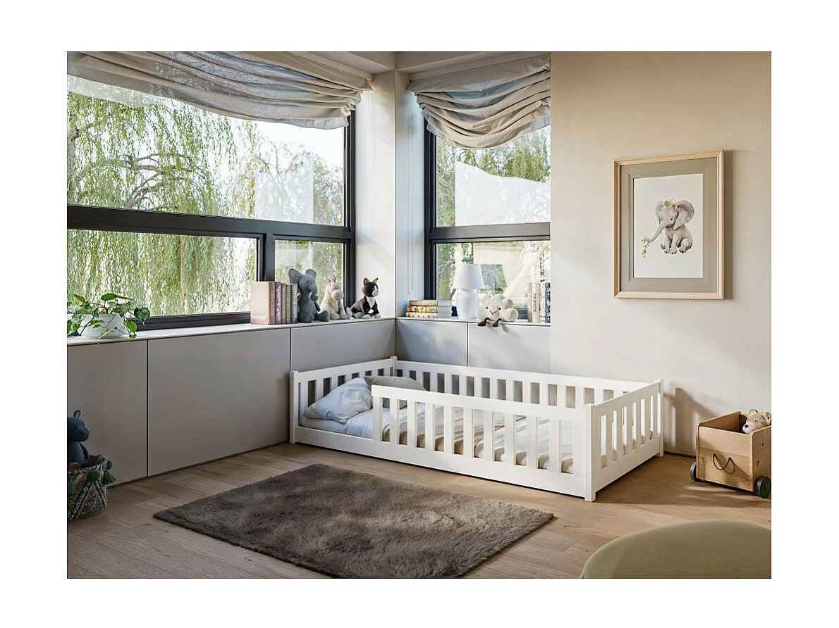 Lit enfant STELA 90x190 Blanc - blanc Livré avec sommiers