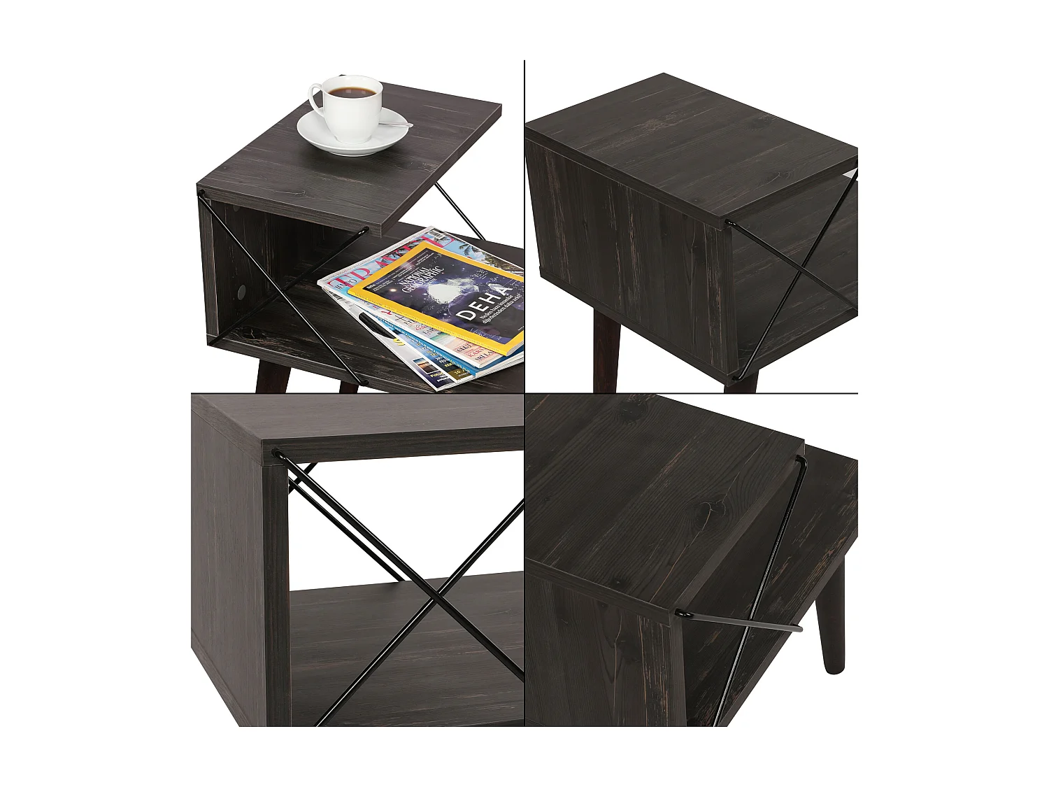 Table d'appoint Bergen avec étagère panneau de particules hêtre 50 x 40 x 55 cm anthracite bois foncé [en.casa]