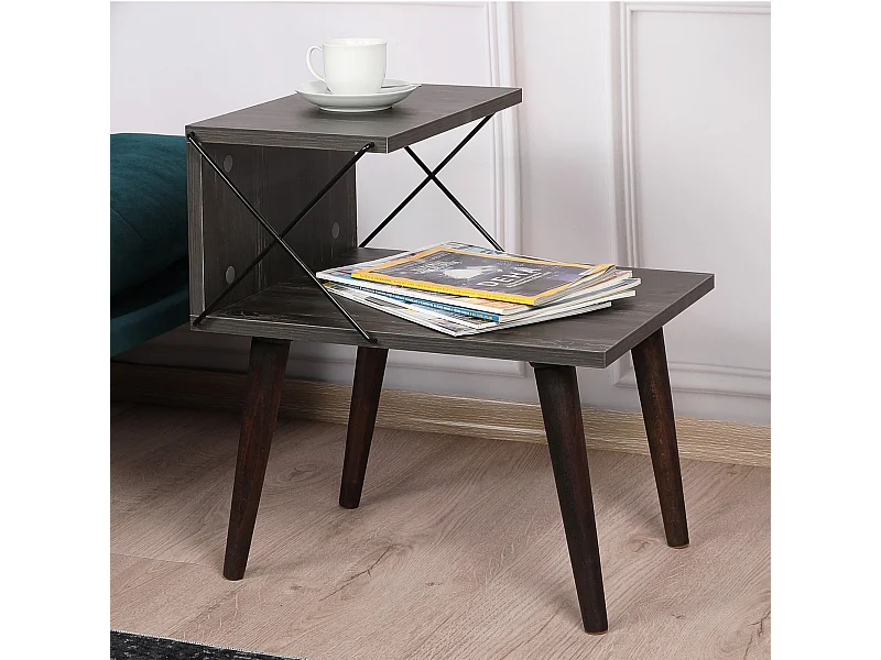 Table d'appoint Bergen avec étagère panneau de particules hêtre 50 x 40 x 55 cm anthracite bois foncé [en.casa]