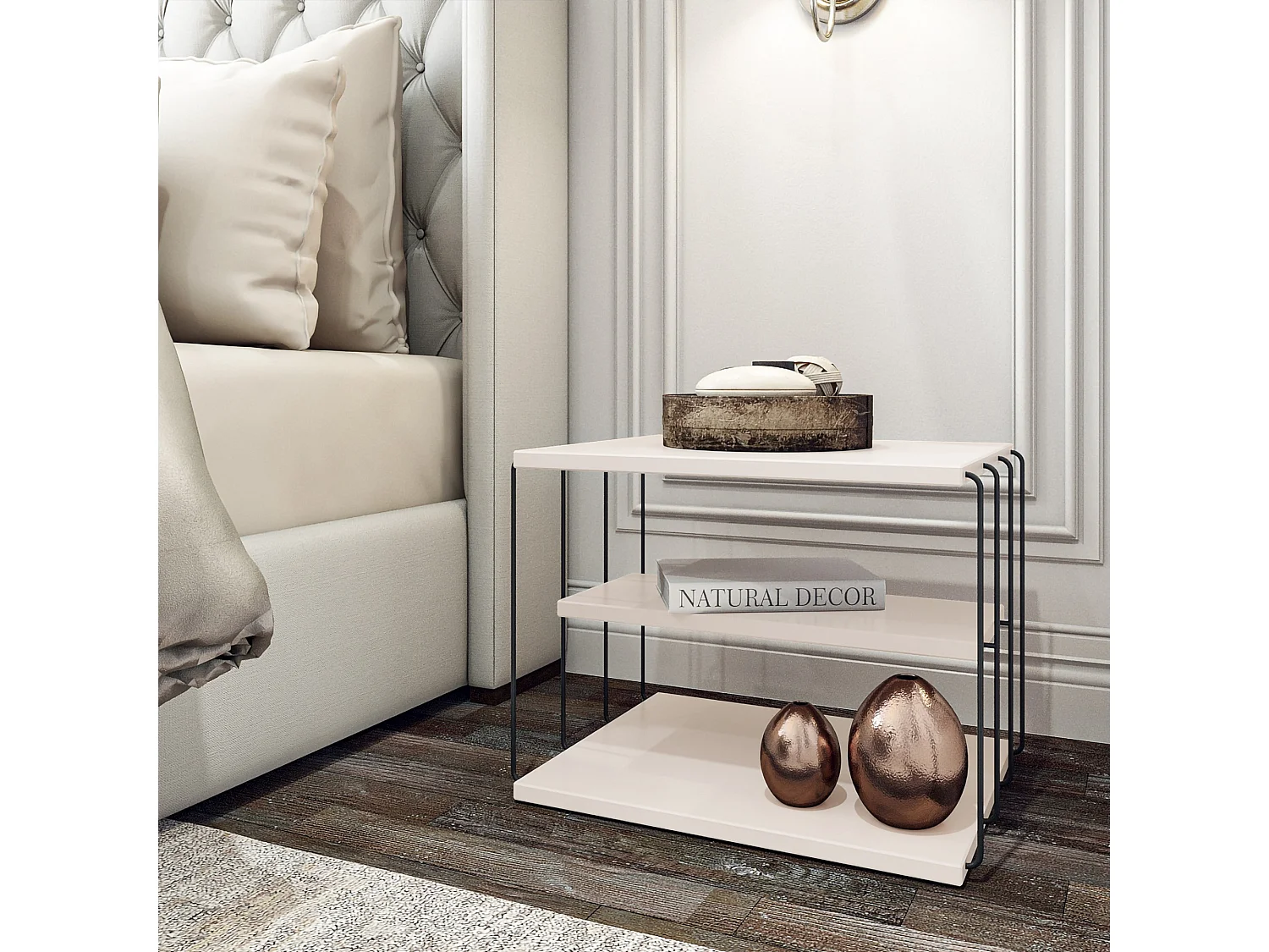 Table d'appoint Åtvidaberg avec 2 étagères panneau de particules métal 50 x 40 x 33 cm blanc noir [en.casa]