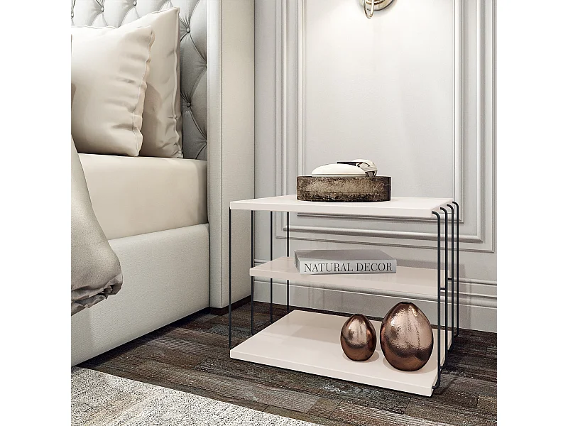 Table d'appoint Åtvidaberg avec 2 étagères panneau de particules métal 50 x 40 x 33 cm blanc noir [en.casa]