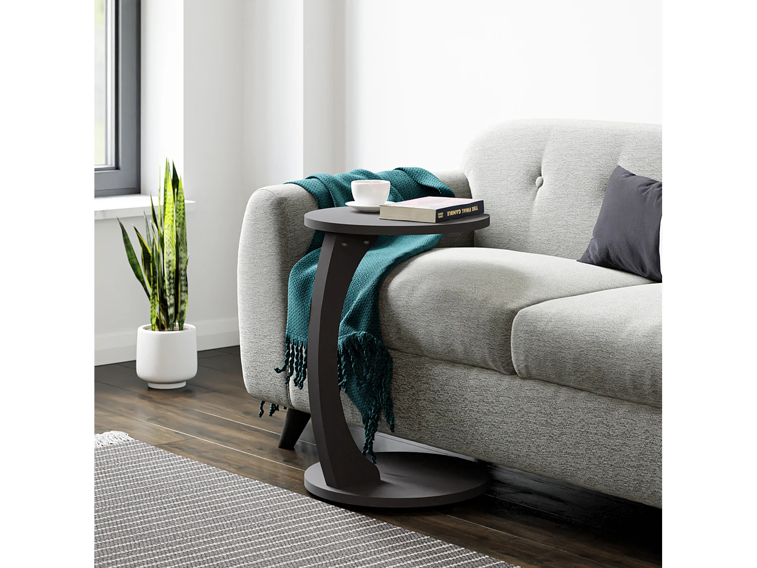 Table d’appoint Holeby ronde à roulettes gris [en.casa]