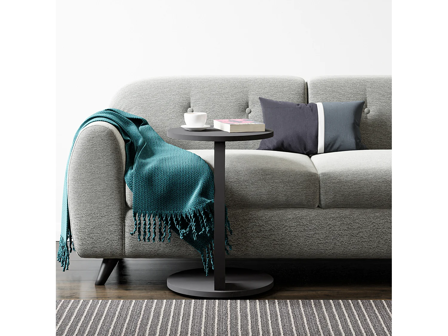 Table d’appoint Holeby ronde à roulettes gris [en.casa]