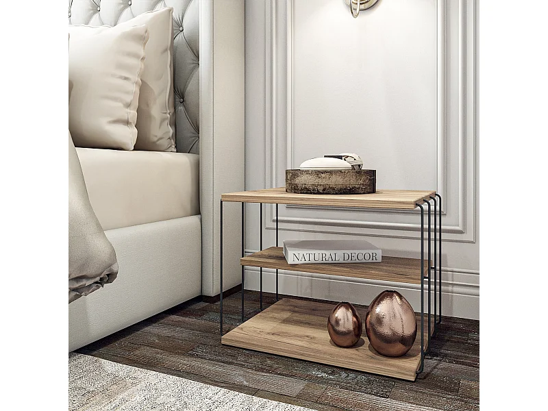 Table d'appoint Åtvidaberg avec 2 étagères panneau de particules métal 50 x 40 x 33 cm effet bois noir [en.casa]