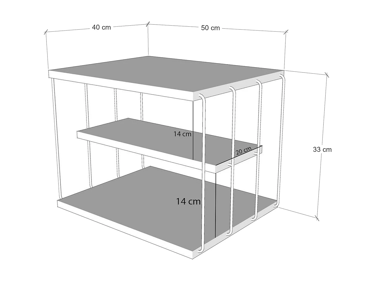 Table d'appoint Åtvidaberg avec 2 étagères panneau de particules métal 50 x 40 x 33 cm effet bois noir [en.casa]